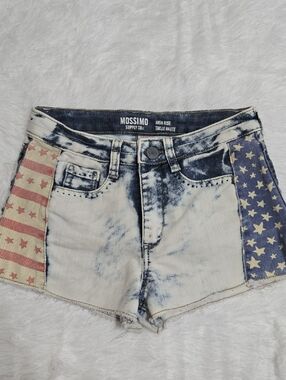 Mossimo Supply Co. High-Rise American Flag Acid-Wash Denim Shorts - Blue/White